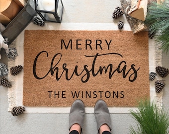 Merry Christmas Door Mat, Christmas Decor, Christmas Welcome Mat, Merry Christmas Doormat, Holiday Doormat, Happy Holidays Doormat