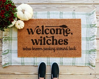 Welcome Witches Doormat, Halloween Coir Door Mat, Spooky Porch Decor