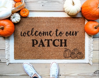 Welcome To Our Patch Doormat, Fall Pumpkin Coir Door Mat, Autumn Decor