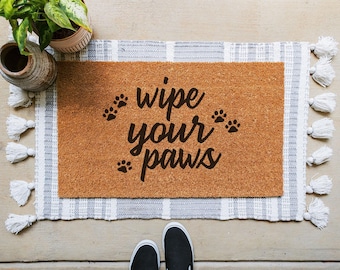 Felpudo "Límpiate las patas", felpudo divertido para perros, felpudo de fibra de coco, alfombra de entrada apta para mascotas.