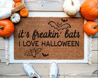 It's Freakin Bats Doormat, Halloween Lover Deocr, Coir Door Mat, Spooky Porch Mat