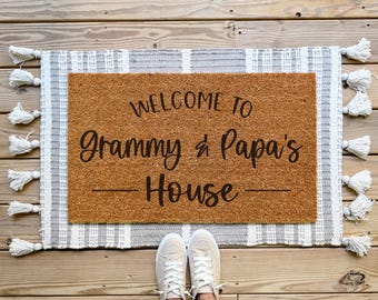 Felpudo de fibra de coco personalizado para abuelos, felpudo de bienvenida para abuelos, decoración para la entrada.