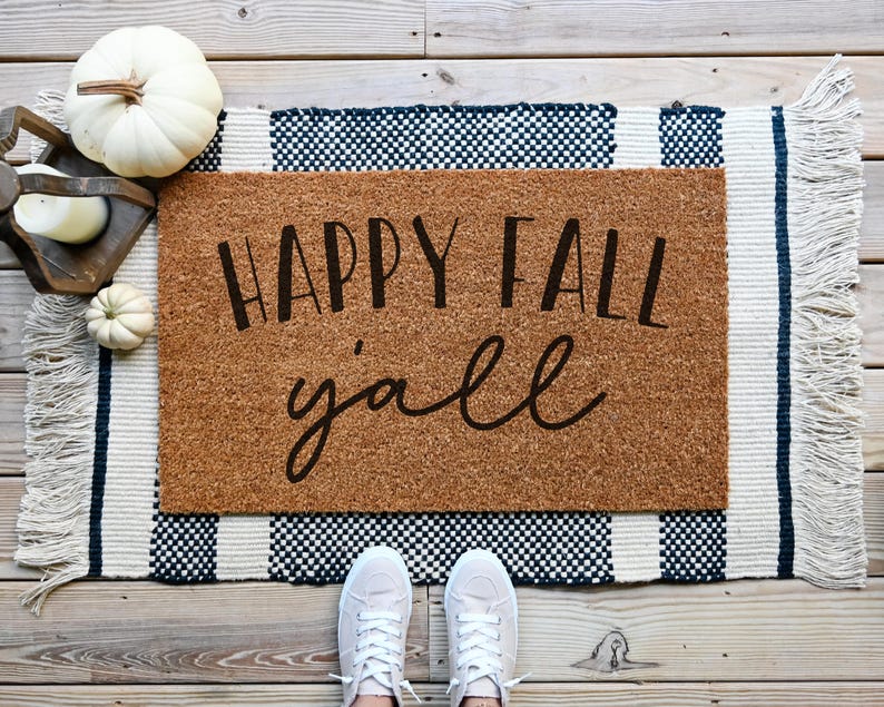 doormat that says happy fall yall