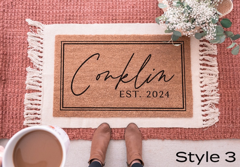 Custom Door Mat, Outdoor, Last Name Doormat, Front Door Decor, Housewarming Gift, Wedding Gift, Closing Gift, Personalized Welcome Doormat Style 3