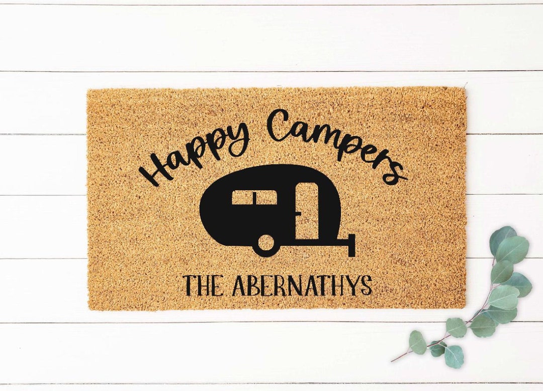 Happy Campers Doormat, Camper Doormat, Camping Decor, Personalized