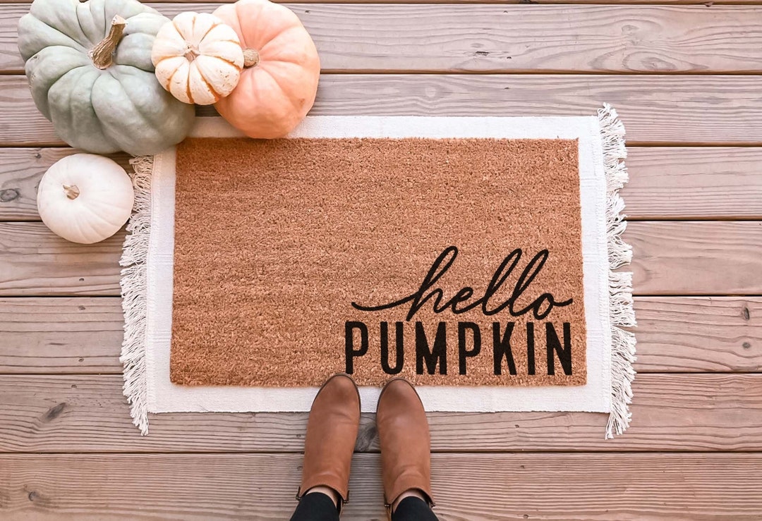 Hello Pumpkin Doormat, Fall Door Mat, Halloween Doormat, Funny