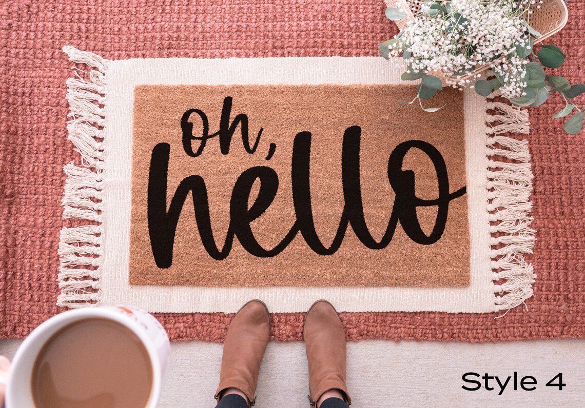 Oh Hello Doormat Hello Mat Housewarming Gift Cute Etsy