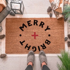 Merry Christmas Doormat, Holiday Doormat, Christmas Doormat, Christmas Welcome Mat, Christmas Decor, Holiday Decor, Farmhouse Christmas Style 1 (Main Photo)