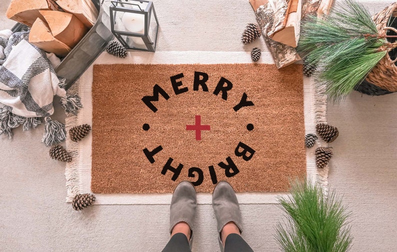 Merry Christmas Doormat, Holiday Doormat, Christmas Doormat, Christmas Welcome Mat, Christmas Decor, Holiday Decor, Farmhouse Christmas Style 1 (Main Photo)