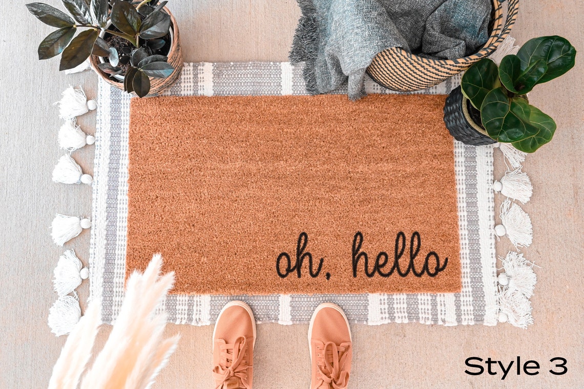 Oh Hello Doormat Hello Mat Housewarming Gift Cute Etsy