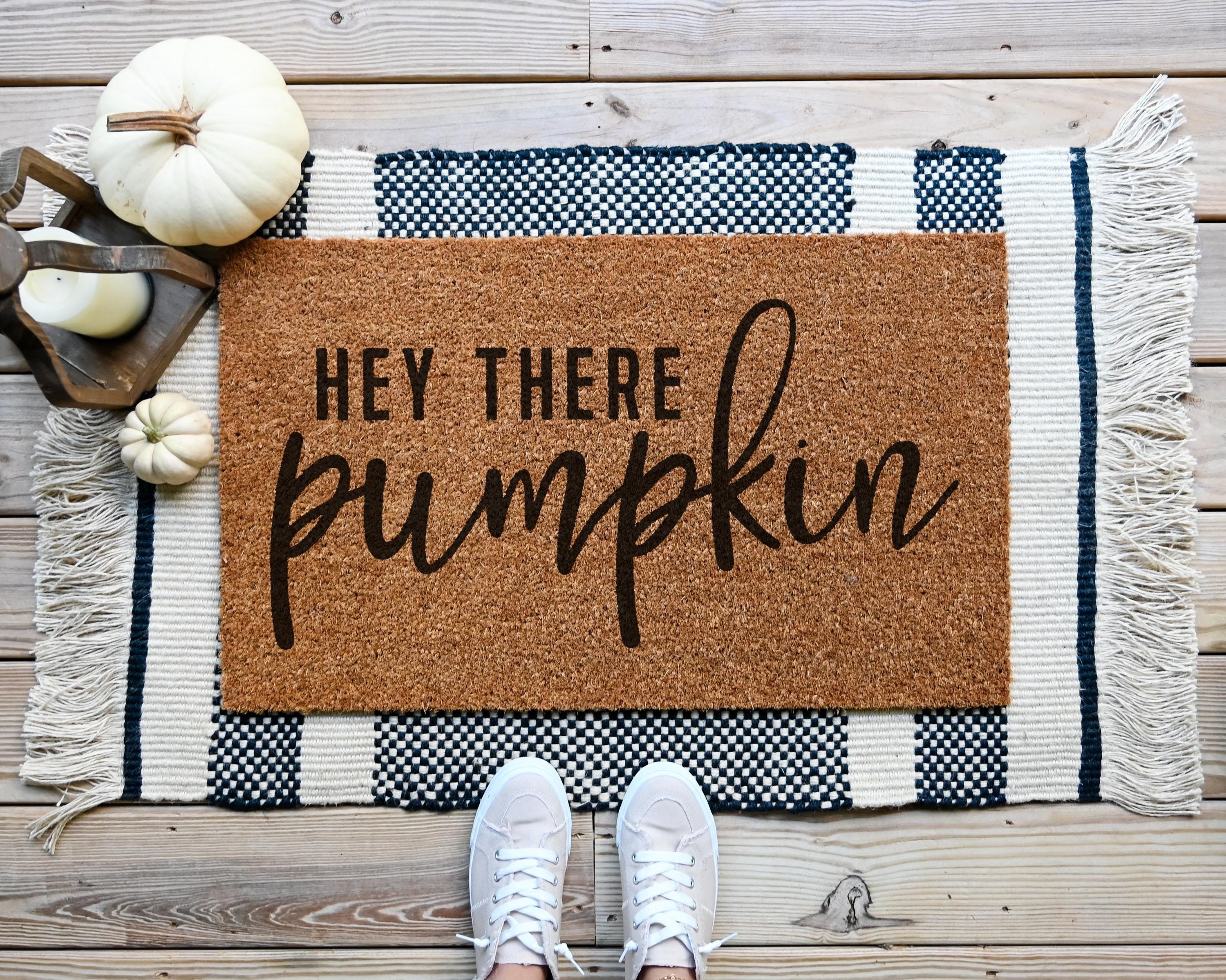 Hey There Pumpkin Doormat Flocked Coir Entryway Mat For Fall Halloween