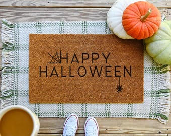 Happy Halloween Doormat, Spooky Coir Door Mat, Halloween Porch Decor