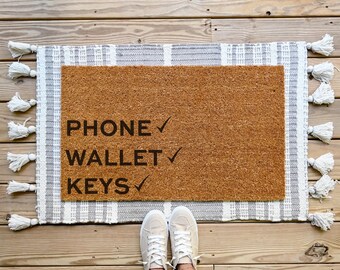 Funny 'Phone Wallet Keys' Coir Doormat: Front Porch Decor