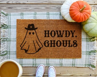 Howdy Ghouls Doormat, Spooky Welcome Coir Door Mat, Halloween Decor