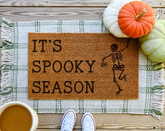Spooky Season Doormat, Halloween Skeleton Mat, Spooky Coir Welcome Door Mat
