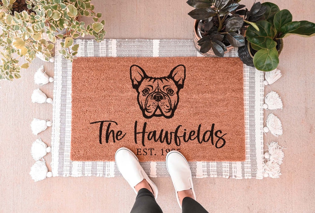 French Bulldog Doormat, Personalized Doormat, Last Name Door Mat