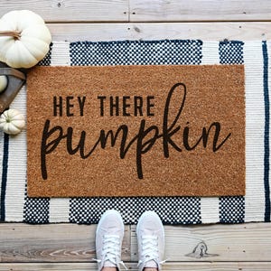 Hey There Pumpkin Doormat, Fall Pumpkin Coir Door Mat, Autumn Porch Decor