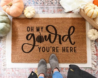 Oh My Gourd You're Here Doormat, Funny Fall Coir Door Mat, Autumn Decor