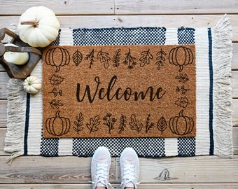 Fall Welcome Doormat, Fall Pattern Coir Door Mat, Autumn Porch Decor