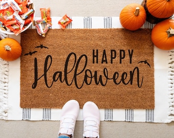 Happy Halloween Doormat, Spooky Coir Door Mat, Halloween Decor