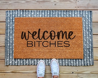 Welcome Bitches Doormat, Funny Welcome Coir Door Mat, Entryway Deocr, Housewarming Gift