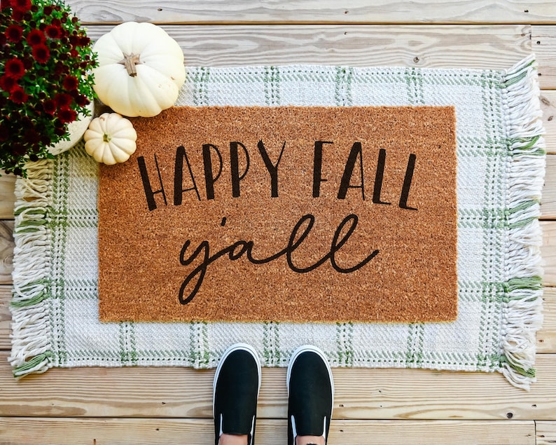 doormat that says happy fall yall