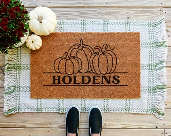 Personalized Pumpkin Last Name Doormat - Fall Decor