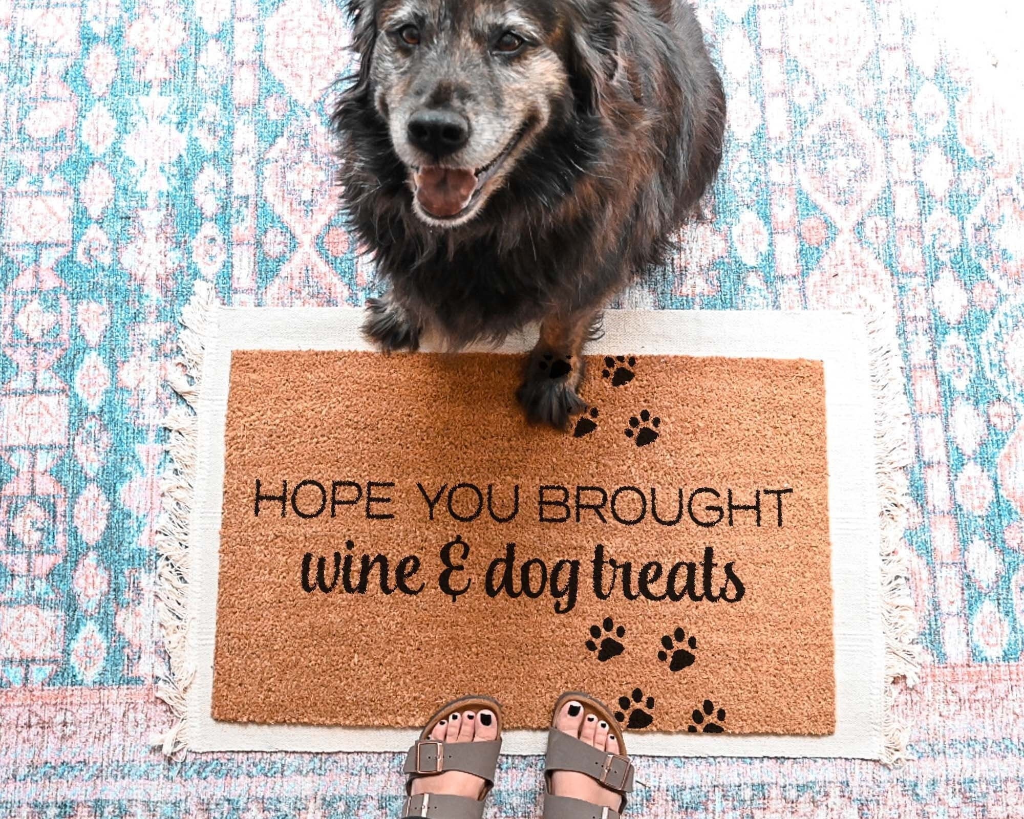 Hope You Brought Wine and Dog or Cat Custom Pet Doormat from Original  Photo