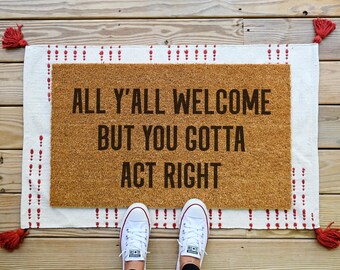 All Y'all Welcome Doormat, Funny Welcome Mat, Coir Door Mat, Front Porch Decor