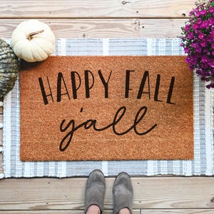 doormat that says happy fall yall