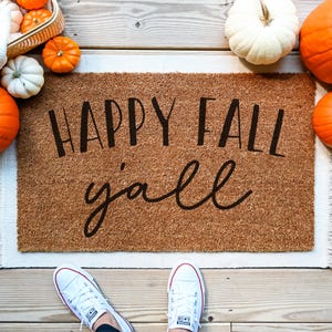 doormat that says happy fall yall