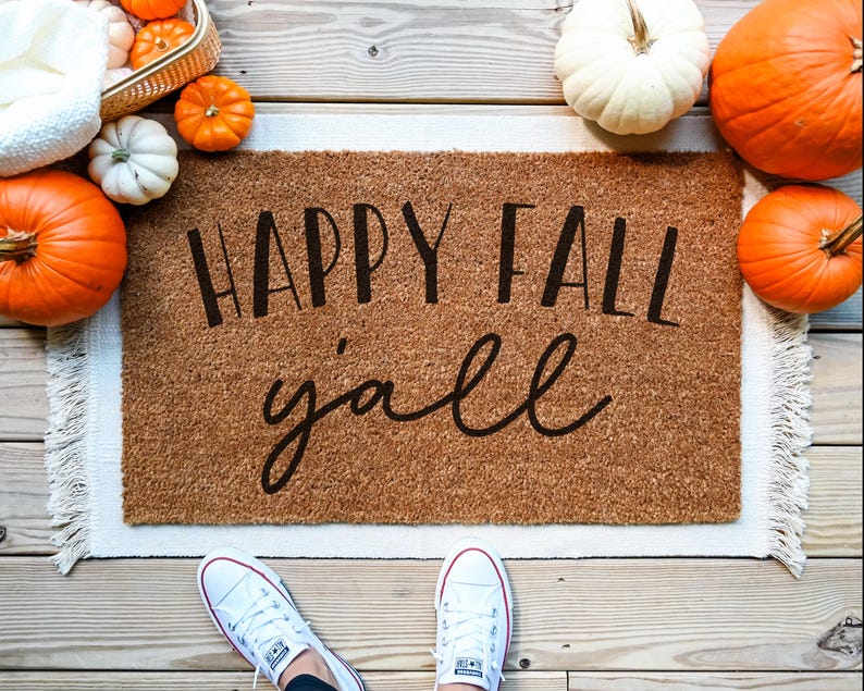 doormat that says happy fall yall