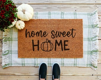 Home Sweet Home Pumpkin Doormat, Fall Welcome Coir Door Mat, Autumn Decor