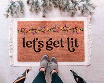Let's Get Lit Doormat, Funny Christmas Doormat, Funny Doormat, Merry Christmas Doormat, Christmas Welcome Mat, Holiday Doormat