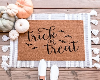 Trick or Treat Doormat, Halloween Door Mat, Halloween Decor, Cute Doormat, Custom Doormat, Halloween Doormat, Funny Door Mat Custom Door Mat