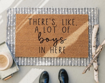 Felpudo "Muchos chicos aquí", regalo para baby shower, felpudo divertido, felpudo "Muchos chicos", felpudo de bienvenida para mamá de niño, felpudo personalizado, alfombra personalizada