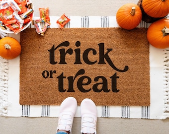 Trick or Treat Doormat, Halloween Decor, Coir Door Mat, Spooky Mat