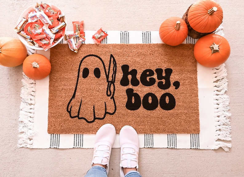 Hey Boo Doormat, Funny Doormat, Halloween Doormat, Ghost Doormat, Funny Door Mat, Halloween Door Mat, Custom Door Mat, Fall Doormat Style 1 (Main Photo)