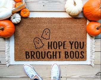Hope You Brought Boos Doormat, Halloween Ghost Decor, Spooky Coir Welcome Mat