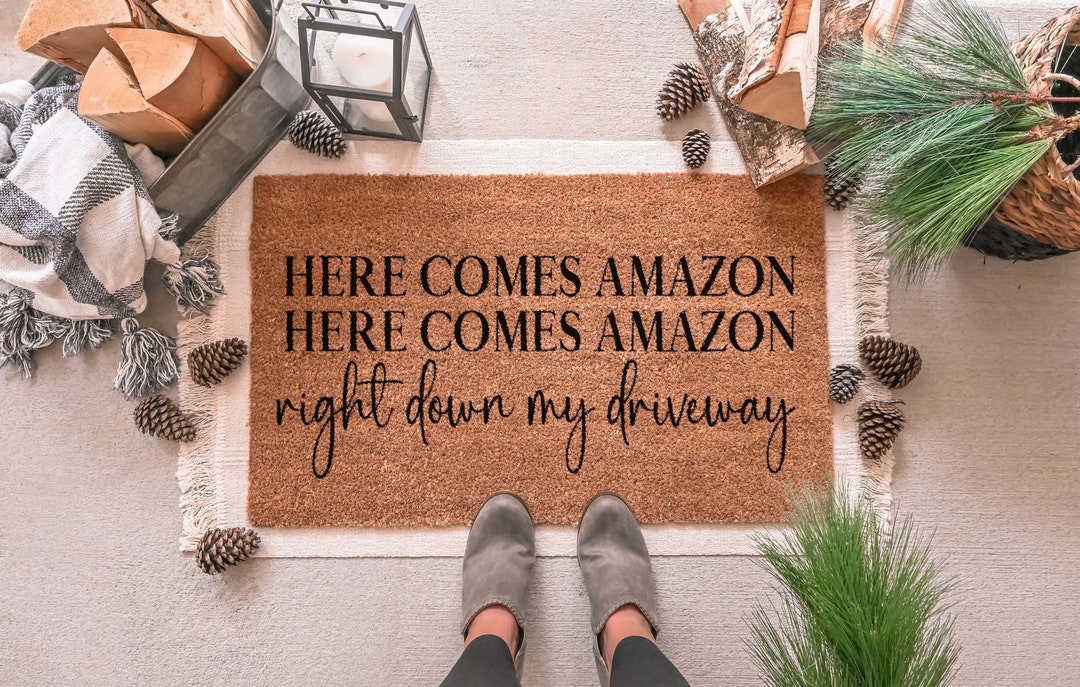 Here Comes Amazon Doormat Christmas Doormat Funny Doormat Etsy