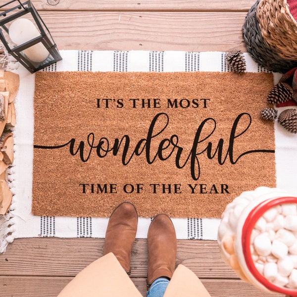 Most Wonderful Time Of The Year Sign, Merry Christmas Doormat, Holiday Doormat, Christmas Decor, Holiday Decor, Winter Door Mat, Welcome Mat