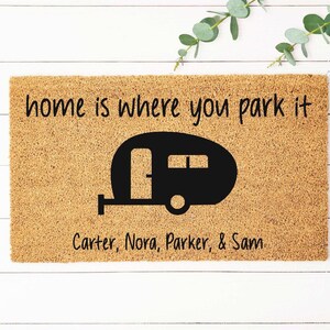 Personalized Camping Doormat, RV Door Mat, Home Is Where You Park It, Camper Life, Last Name Door Mat, Camping Welcome Mat, Monogram Rug Bild 2