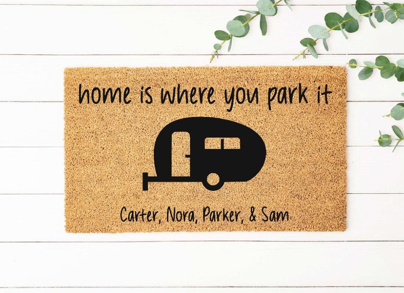 Personalized Camping Doormat, RV Door Mat, Home Is Where You Park It, Camper Life, Last Name Door Mat, Camping Welcome Mat, Monogram Rug Bild 2