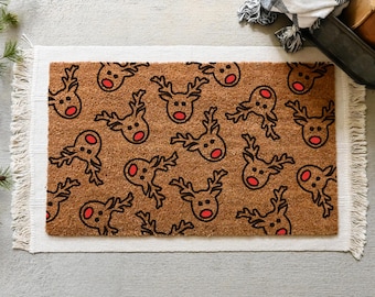 Reindeer Doormat, Rudolph Doormat, Christmas Door Mat, Christmas Doormat, Candy Cane Doormat, Holiday Doormat, Christmas Tree Doormat