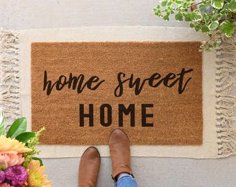 Home Sweet Home Coir Doormat: Rustic Farmhouse Front Porch Decor