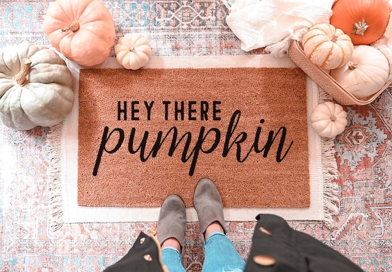 Hey There Pumpkin Doormat, Fall Welcome Mat, Fall Decor, Funny Doormat, Funny Welcome Mat, Halloween Doormat, Fall Door Mat, Hello Pumpkin image 1