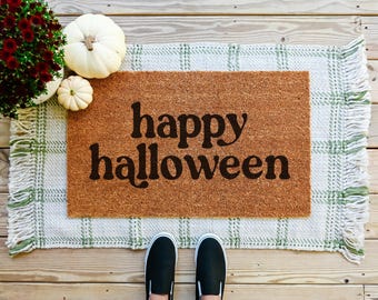 Happy Halloween Doormat, Spooky Coir Door Mat, Halloween Porch Decor