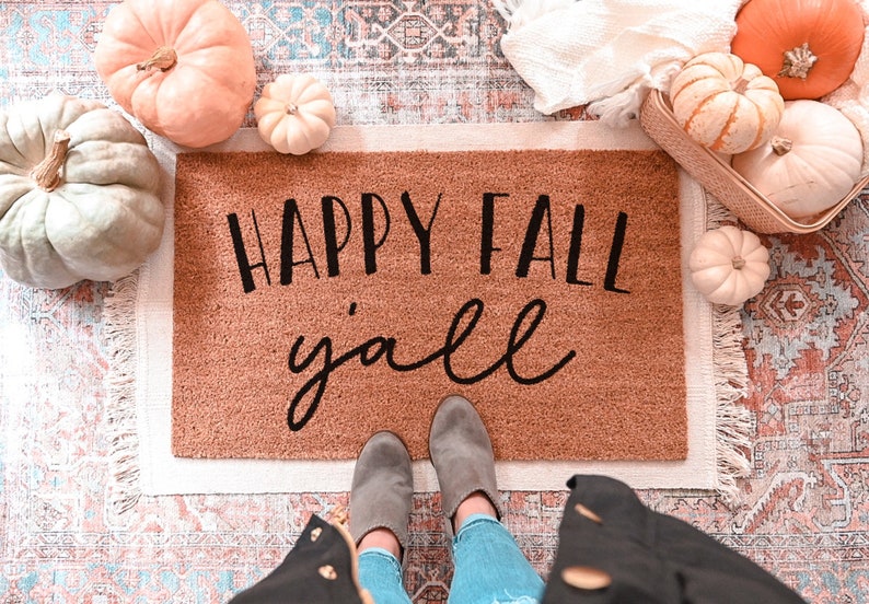 Happy Fall Yall Doormat, Fall Welcome Mat, Fall Decor, Funny Doormat, Funny Welcome Mat, Halloween Doormat, Fall Door Mat, Fall Doormat image 1