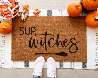 Sup Witches Doormat, Halloween Witch Decor, Spooky Entryway Mat, Coir Door Mat