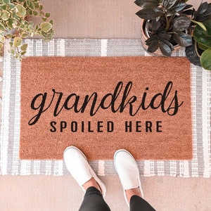 Grandkids Spoiled Here Doormat, Grandparents Gift, Mothers Day Gift, Welcome Mat, Housewarming Gift, Personalized Doormat, Custom Doormat